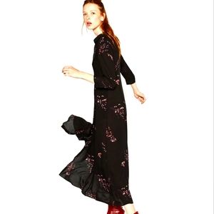 Zara cherry blossom maxi shirt dress black pink
